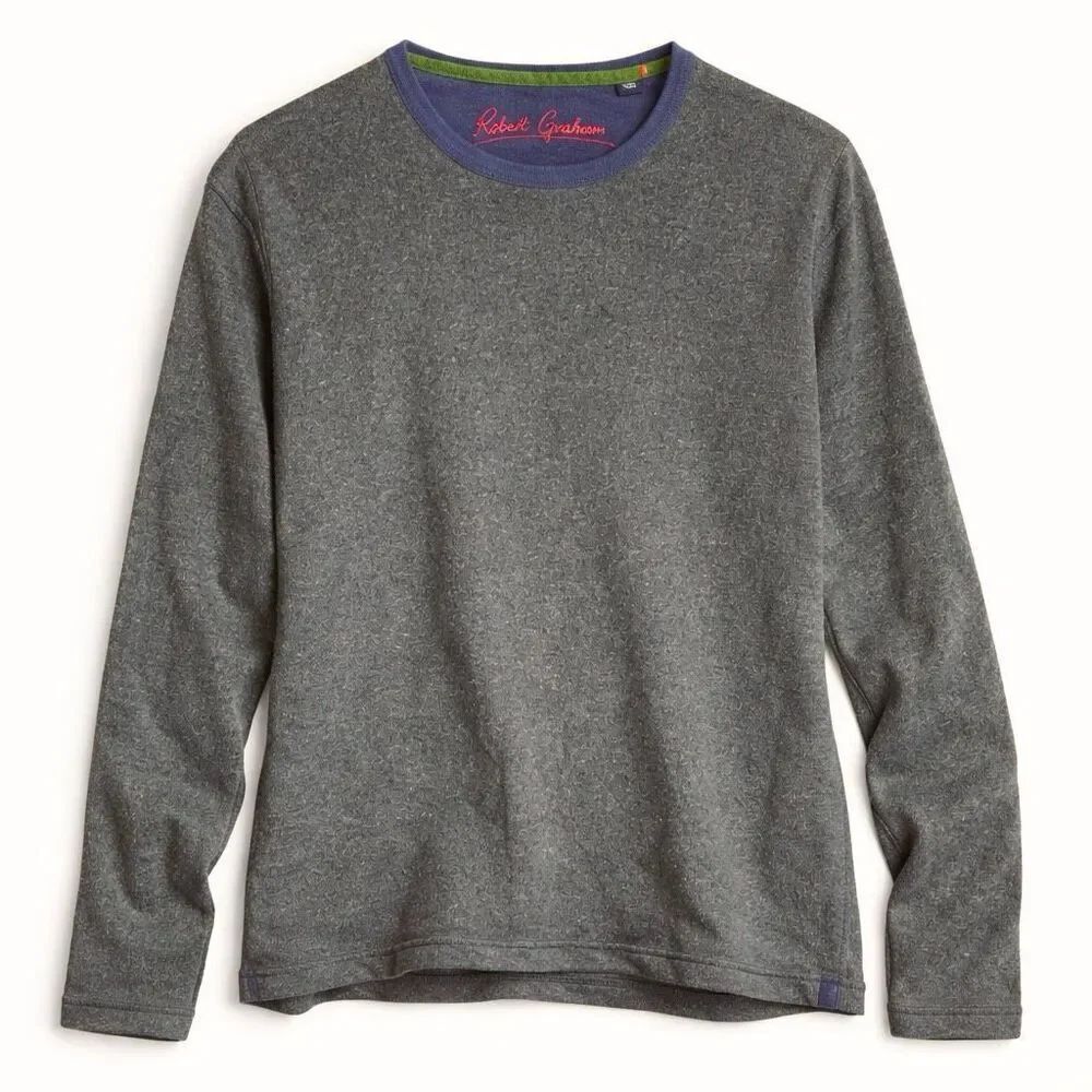 Robert Graham Designer Casual Knit Shirt Gray LS Tee Signature Trim XL